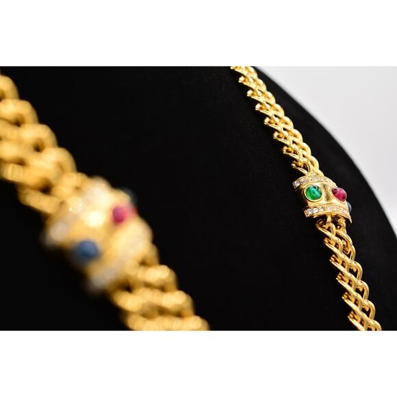 Givenchy Signed Cabochon Necklace Gold Double Chain Runway Vintage 1980s BinY - Picture 5 of 12
